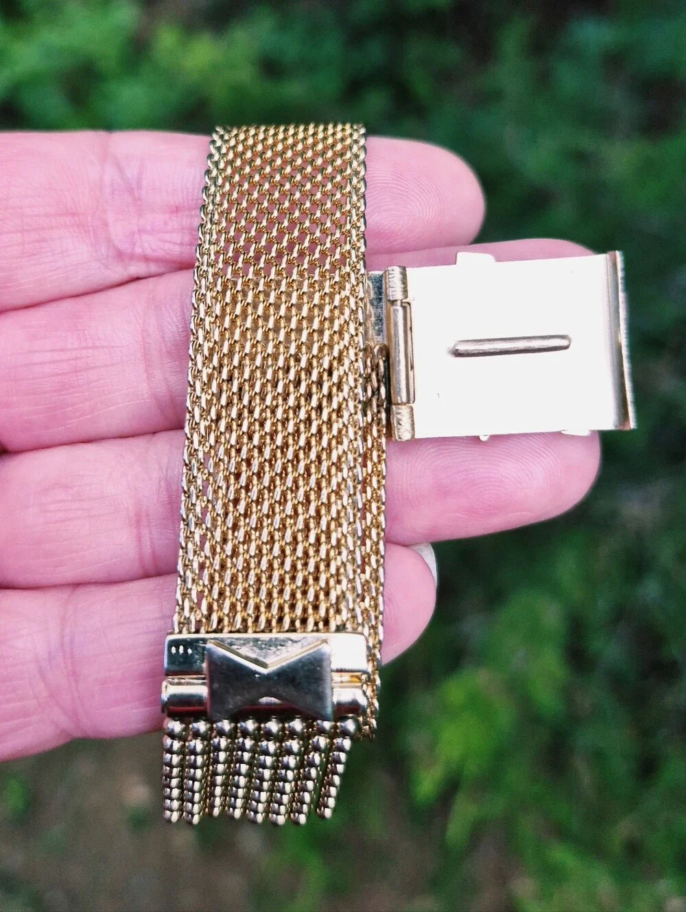 Vintage Victorian Revival Mesh Tassel Fringe Slide Bracelet Adjustable Gold Tone